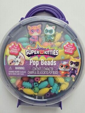 NEW Super Kitties Pop Beads 100 Pc Kit 2 Character Charms Necklaces & Bracelets
